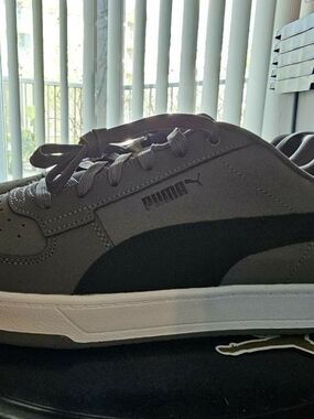 Puma Grey and Black Low-Top Suede Sneaker